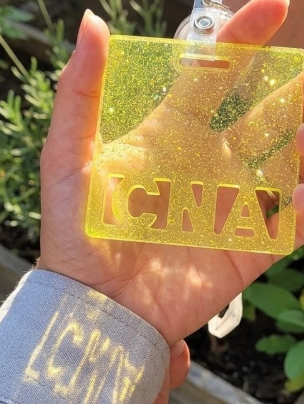 Custom Neon Yellow Epoxy Resin CNA Badge Buddy DIY - Picture 3 of 4